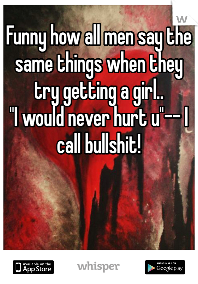 Funny how all men say the same things when they try getting a girl..
"I would never hurt u"-- I call bullshit!