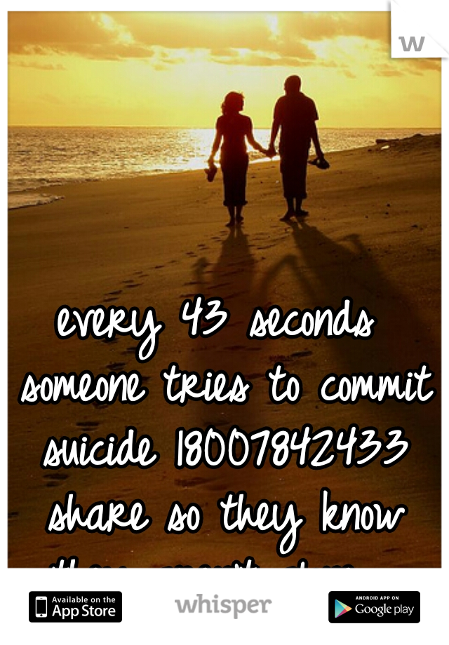 every 43 seconds someone tries to commit suicide 18007842433 share so they know they aren't alone  