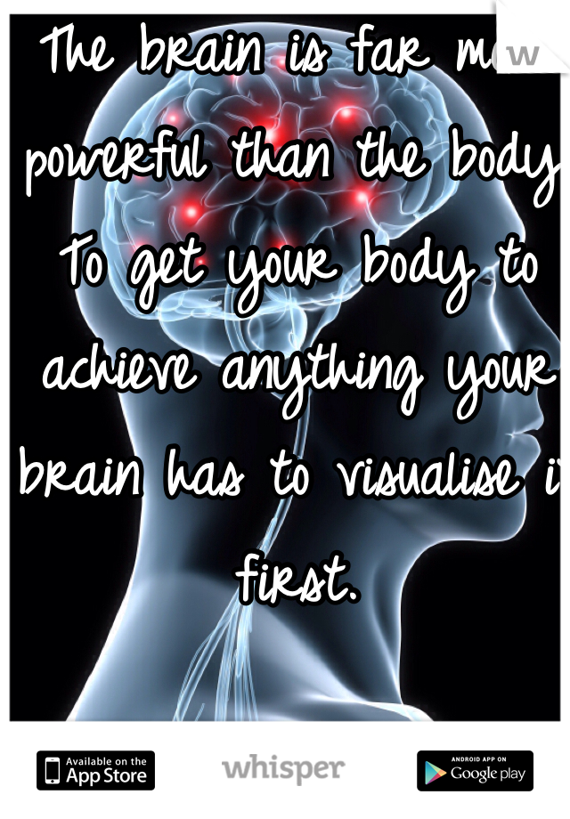 The brain is far more powerful than the body. To get your body to achieve anything your brain has to visualise it first.