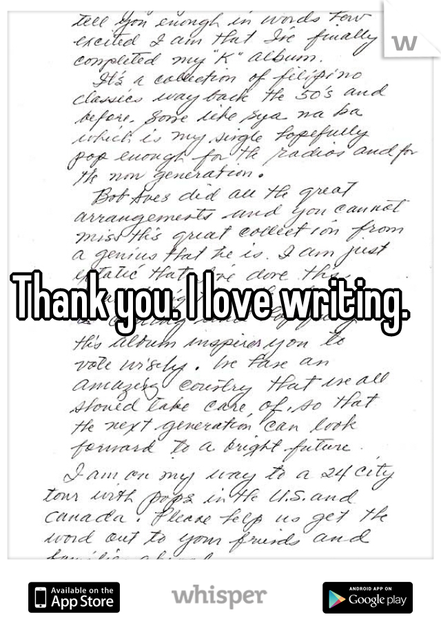 Thank you. I love writing.  