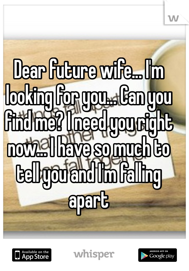 Dear future wife... I'm looking for you... Can you find me? I need you right now... I have so much to tell you and I'm falling apart 