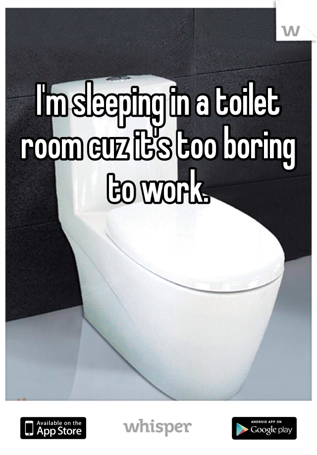 I'm sleeping in a toilet room cuz it's too boring to work.