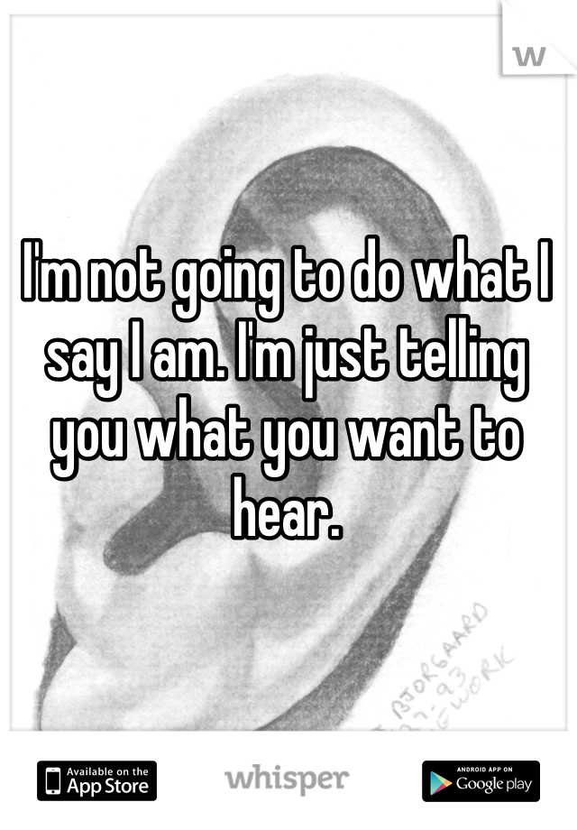 I'm not going to do what I say I am. I'm just telling you what you want to hear.