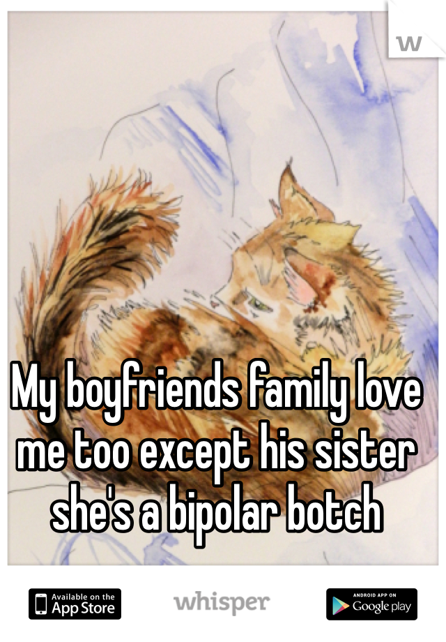 My boyfriends family love me too except his sister she's a bipolar botch 