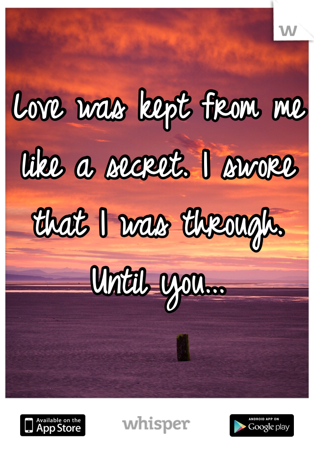 Love was kept from me like a secret. I swore that I was through. Until you... 
