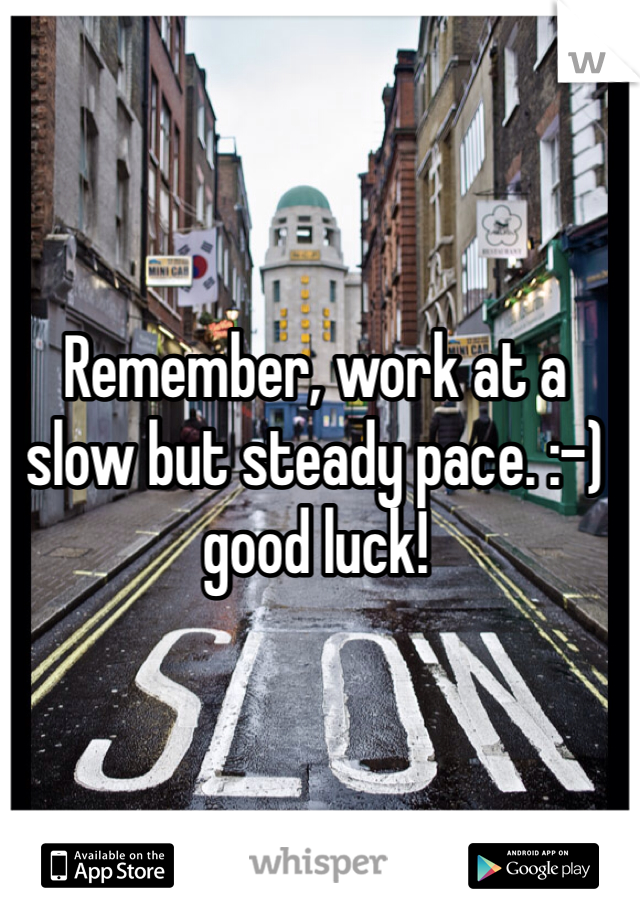Remember, work at a slow but steady pace. :-) good luck!