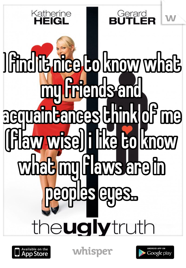 I find it nice to know what my friends and acquaintances think of me (flaw wise) i like to know what my flaws are in peoples eyes..