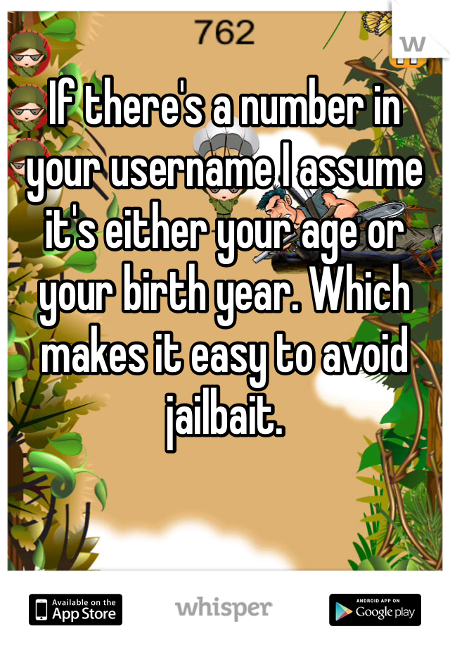 If there's a number in your username I assume it's either your age or your birth year. Which makes it easy to avoid jailbait. 