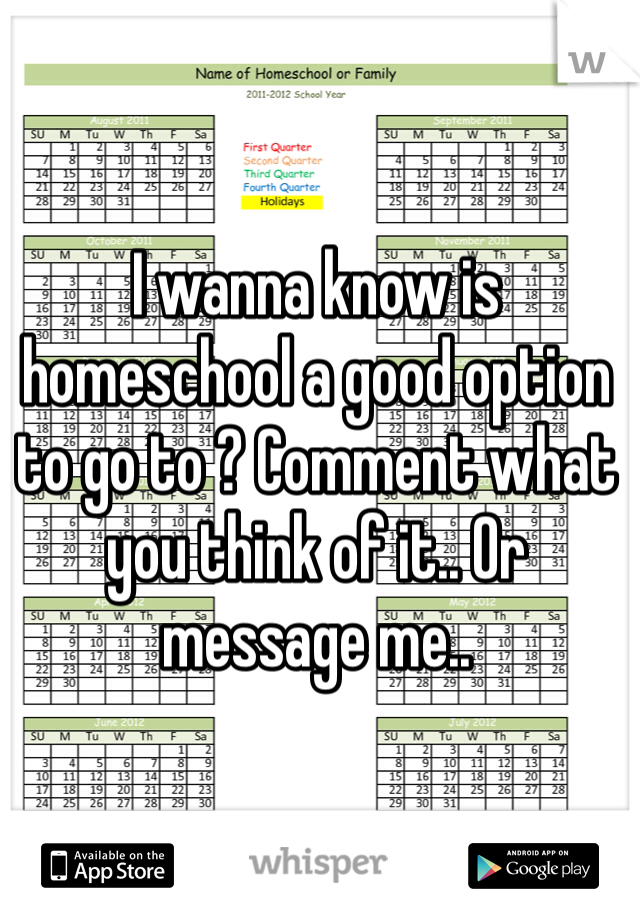 I wanna know is homeschool a good option to go to ? Comment what you think of it.. Or message me..
