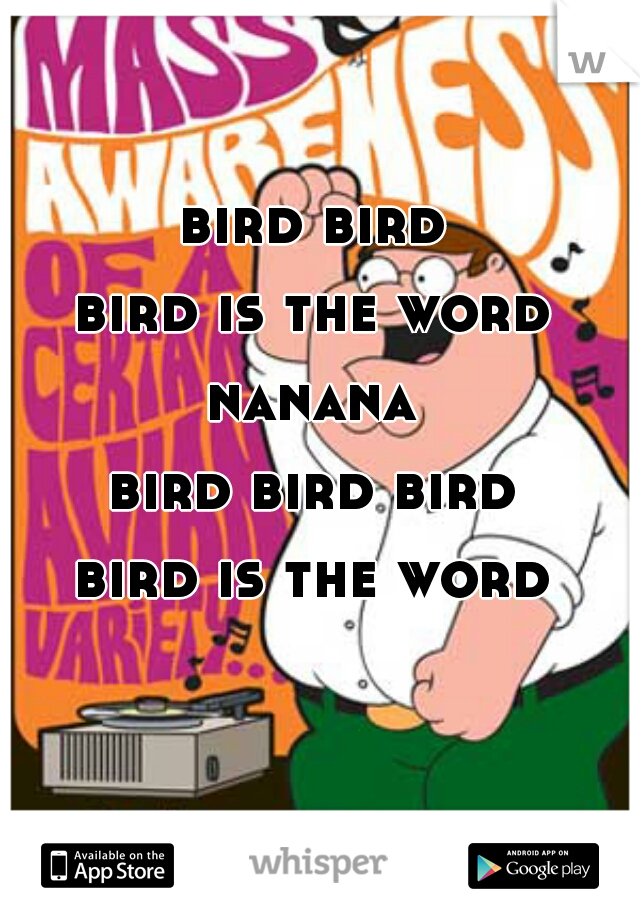bird bird
bird is the word
nanana
bird bird bird
bird is the word