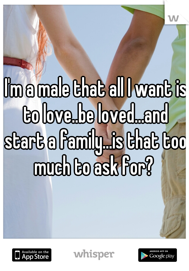  I'm a male that all I want is to love..be loved...and start a family...is that too much to ask for? 