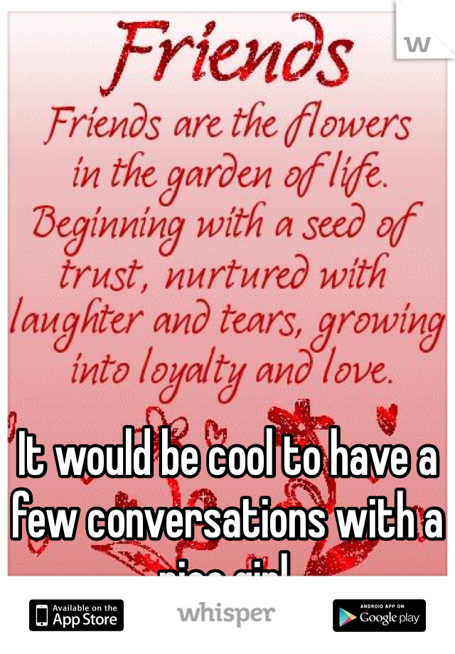 It would be cool to have a few conversations with a nice girl.