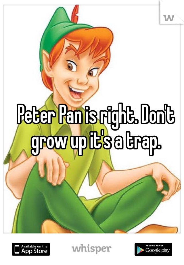 Peter Pan is right. Don't grow up it's a trap.