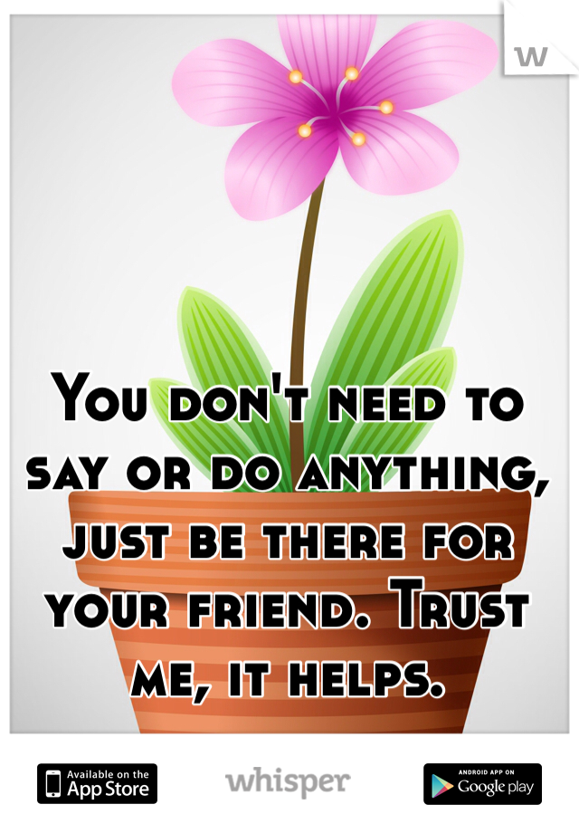 You don't need to say or do anything, just be there for your friend. Trust me, it helps. 