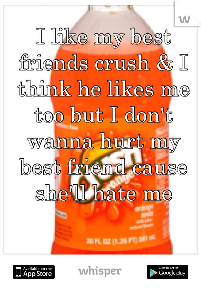 I like my best friends crush & I think he likes me too but I don't wanna hurt my best friend cause she'll hate me 