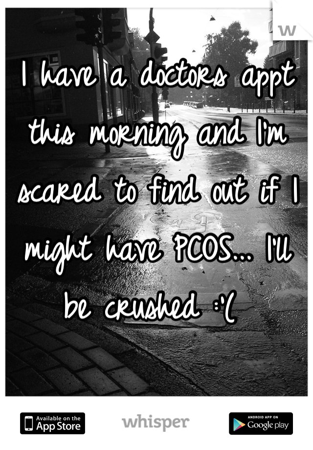 I have a doctors appt this morning and I'm scared to find out if I might have PCOS... I'll be crushed :'( 