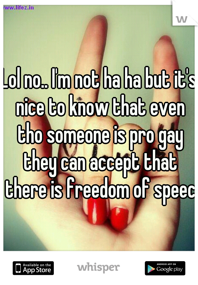 Lol no.. I'm not ha ha but it's nice to know that even tho someone is pro gay they can accept that there is freedom of speech