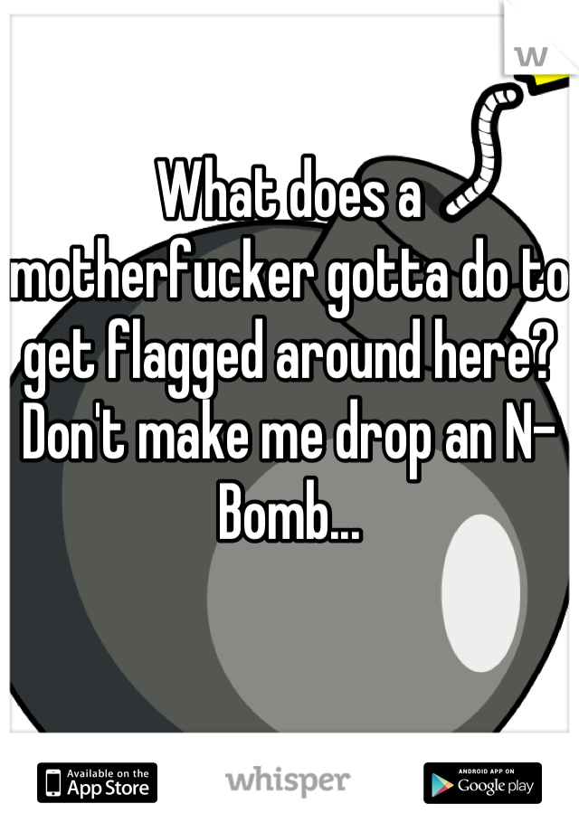 What does a motherfucker gotta do to get flagged around here? 
Don't make me drop an N-Bomb...