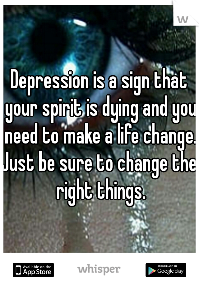 Depression is a sign that your spirit is dying and you need to make a life change.

Just be sure to change the right things.
