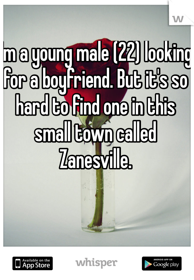 I'm a young male (22) looking for a boyfriend. But it's so hard to find one in this small town called Zanesville. 