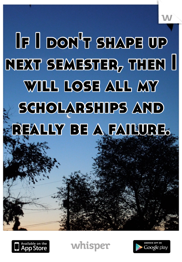 If I don't shape up next semester, then I will lose all my scholarships and really be a failure. 