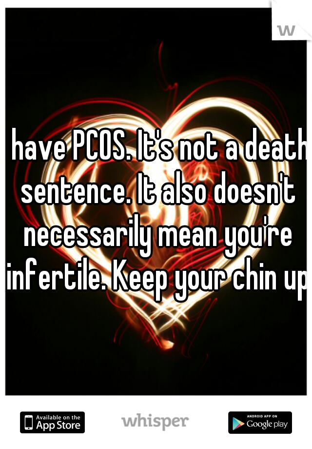 I have PCOS. It's not a death sentence. It also doesn't necessarily mean you're infertile. Keep your chin up.