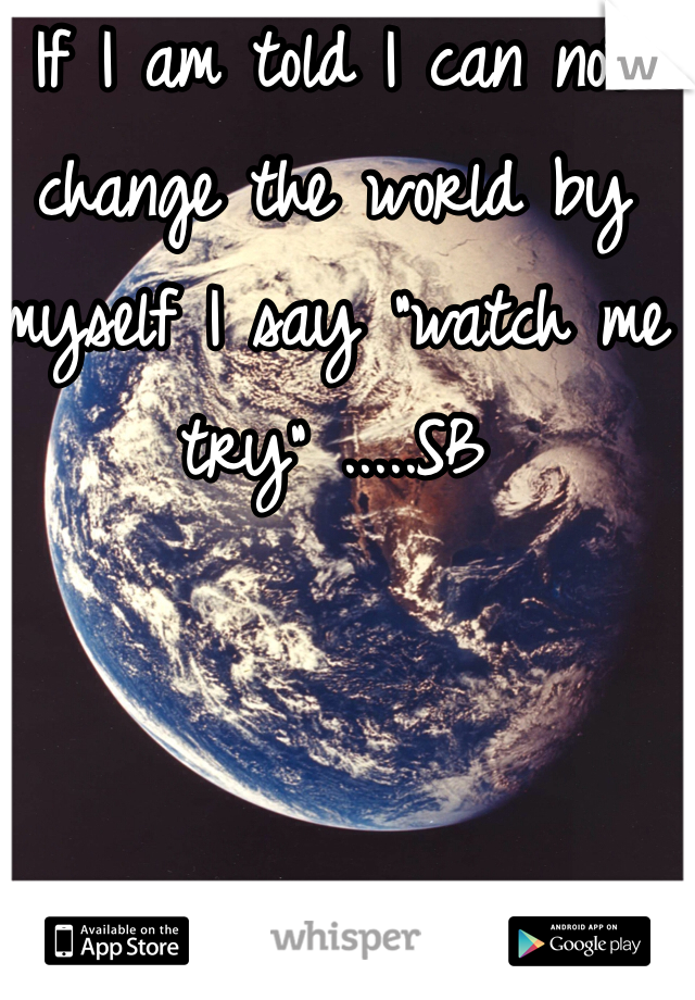 If I am told I can not change the world by myself I say "watch me try" .....SB