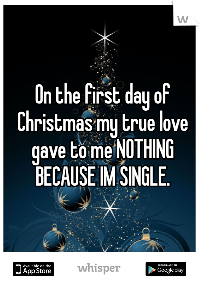 On the first day of Christmas my true love gave to me NOTHING BECAUSE IM SINGLE. 