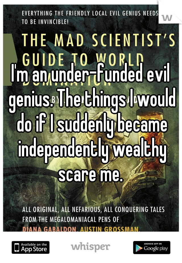 I'm an under-funded evil genius. The things I would do if I suddenly became independently wealthy scare me. 