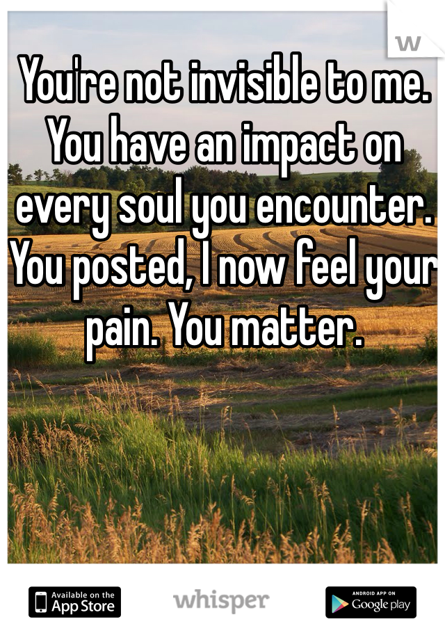 You're not invisible to me. You have an impact on every soul you encounter.  You posted, I now feel your pain. You matter. 