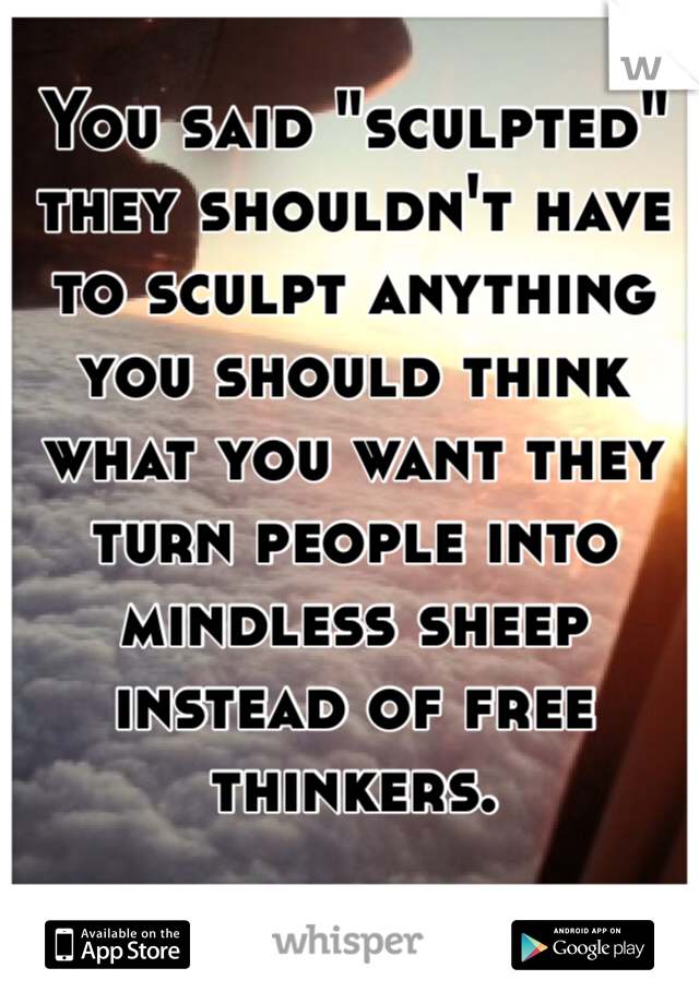 You said "sculpted" they shouldn't have to sculpt anything you should think what you want they turn people into  mindless sheep instead of free thinkers.  