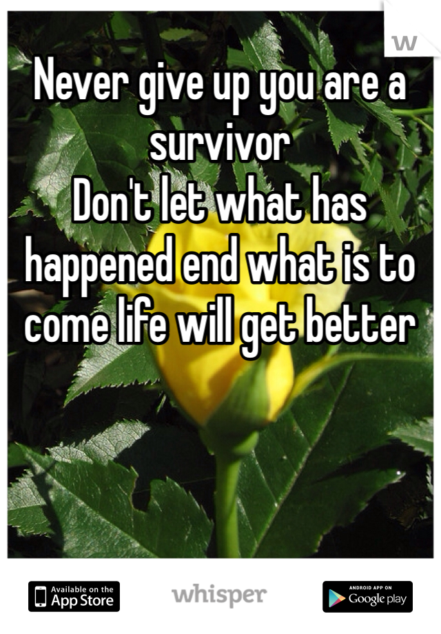 Never give up you are a survivor 
Don't let what has happened end what is to come life will get better