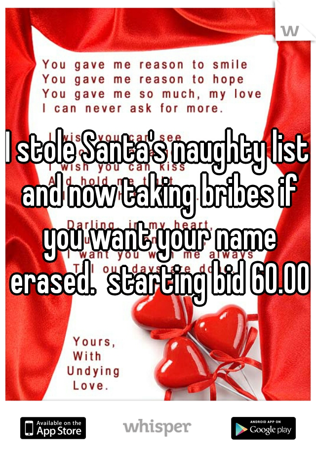 I stole Santa's naughty list and now taking bribes if you want your name erased.  starting bid 60.00