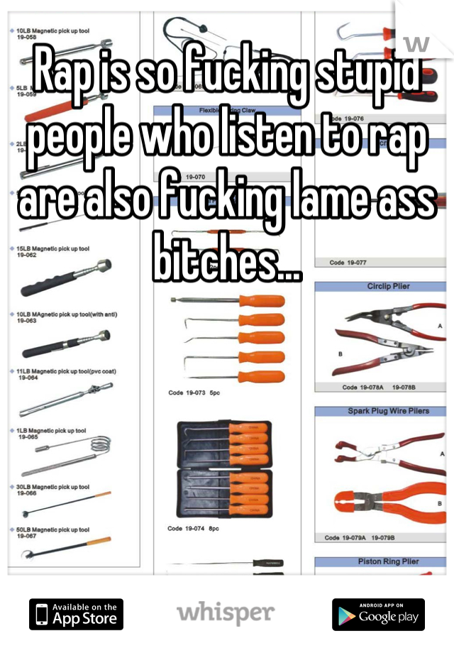 Rap is so fucking stupid people who listen to rap are also fucking lame ass bitches...