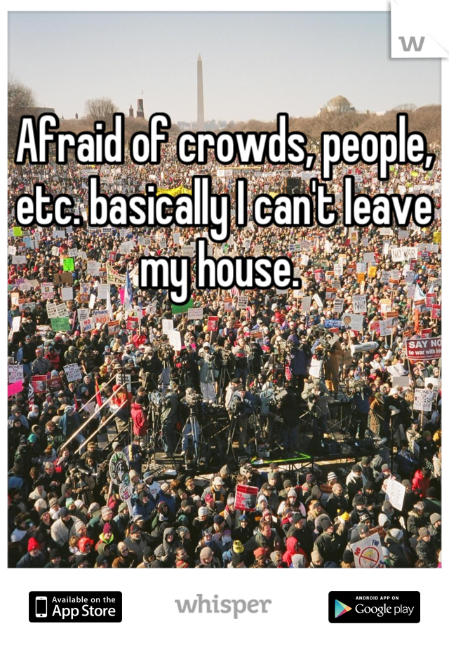 Afraid of crowds, people, etc. basically I can't leave my house. 