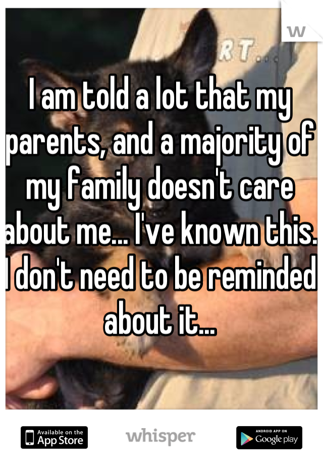 I am told a lot that my parents, and a majority of my family doesn't care about me... I've known this. I don't need to be reminded about it...