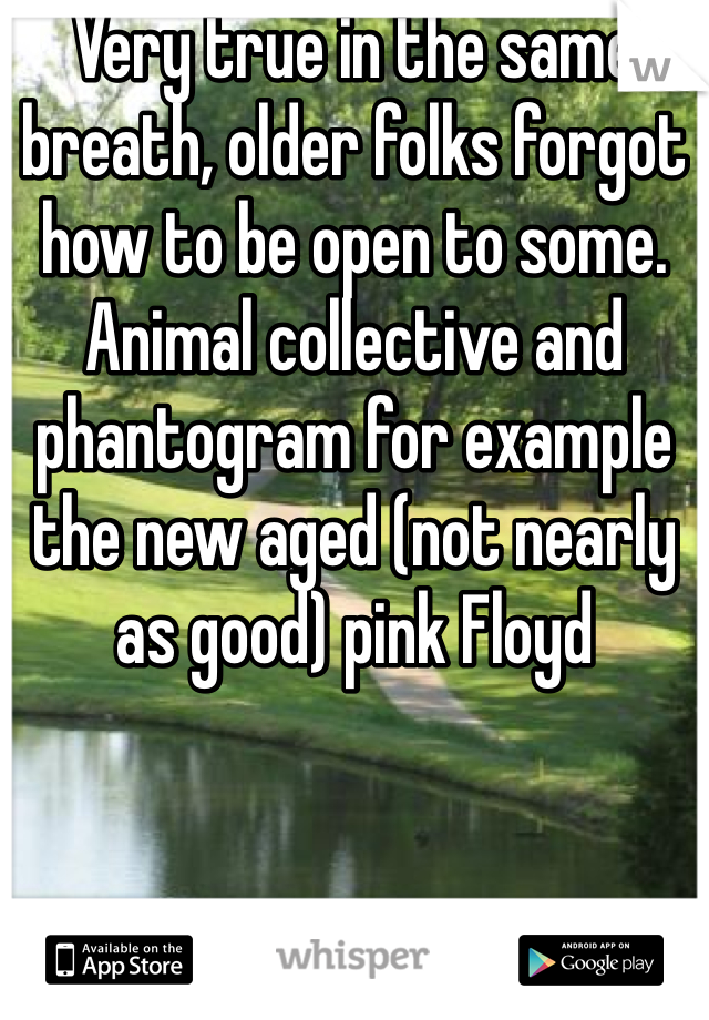Very true in the same breath, older folks forgot how to be open to some. Animal collective and phantogram for example the new aged (not nearly as good) pink Floyd 