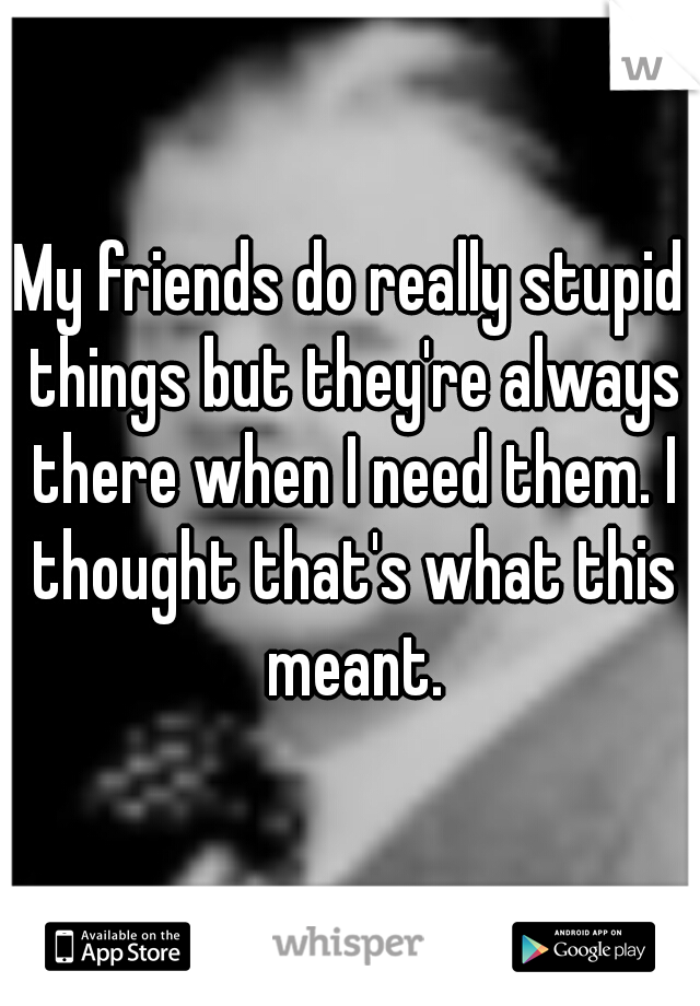 My friends do really stupid things but they're always there when I need them. I thought that's what this meant.