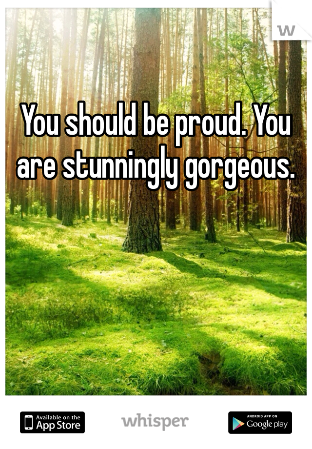 You should be proud. You are stunningly gorgeous.