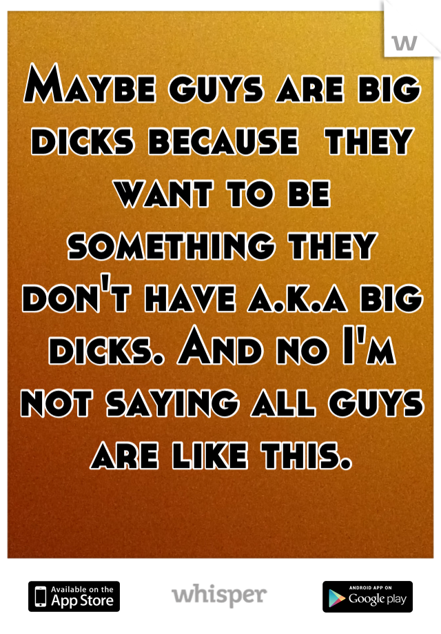 Maybe guys are big dicks because  they want to be something they don't have a.k.a big dicks. And no I'm not saying all guys are like this.