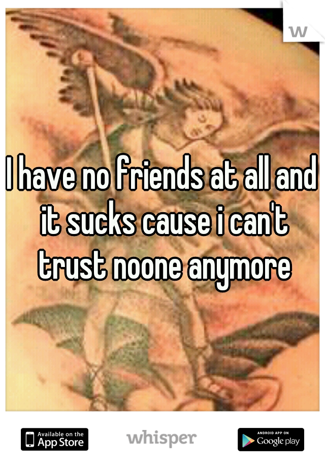 I have no friends at all and it sucks cause i can't trust noone anymore