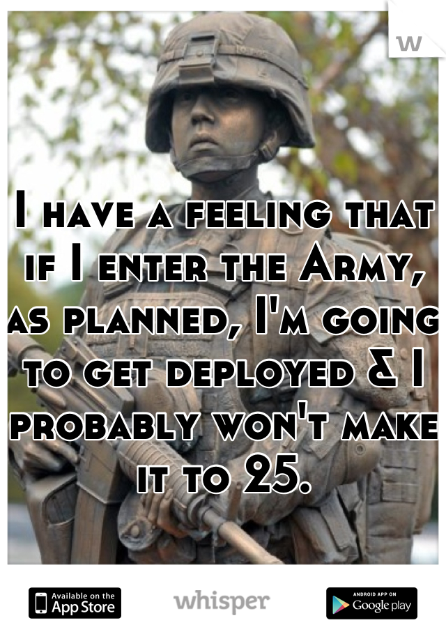 I have a feeling that if I enter the Army, as planned, I'm going to get deployed & I probably won't make it to 25.