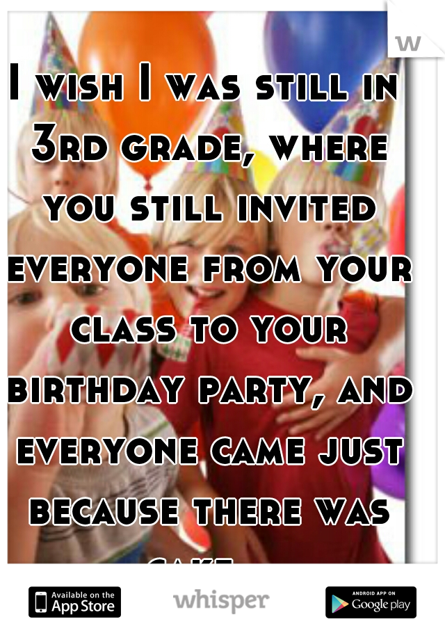 I wish I was still in 3rd grade, where you still invited everyone from your class to your birthday party, and everyone came just because there was cake.  