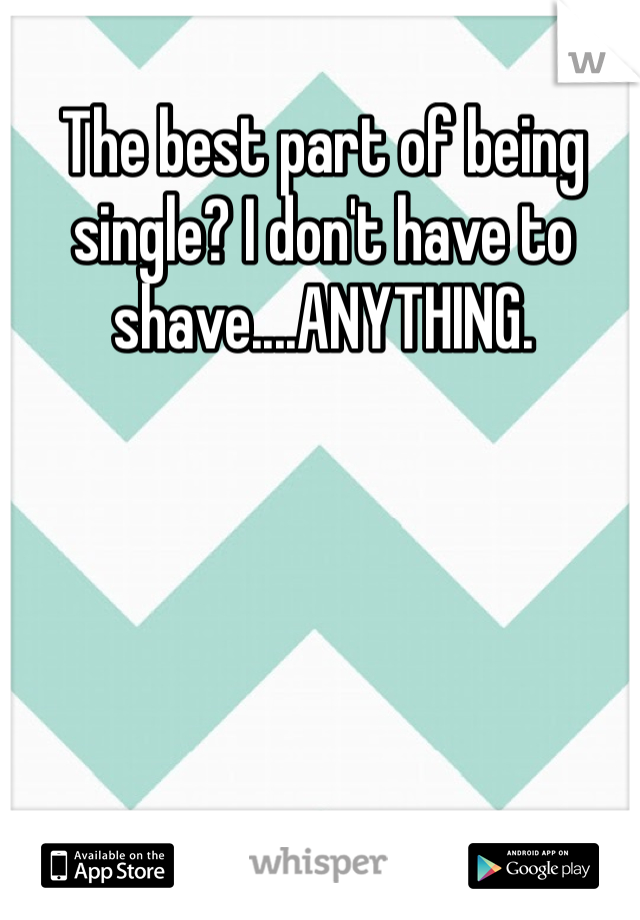 The best part of being single? I don't have to shave....ANYTHING. 