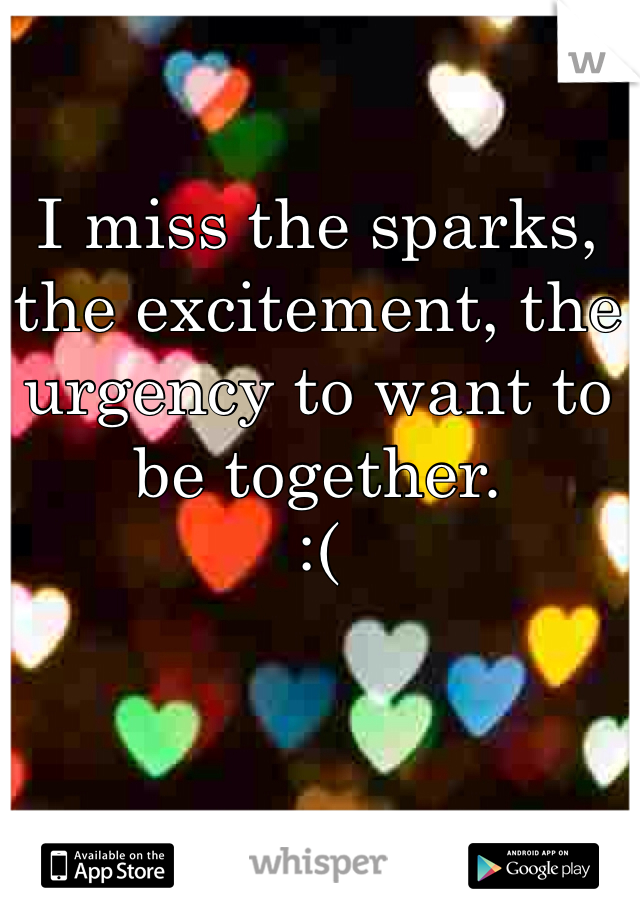 I miss the sparks, the excitement, the urgency to want to be together.
:(