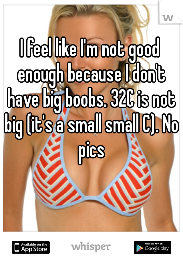 I feel like I'm not good enough because I don't have big boobs. 32C is not big (it's a small small C). No pics