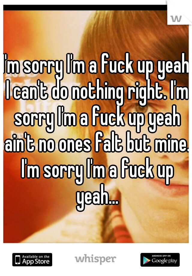 I'm sorry I'm a fuck up yeah I can't do nothing right. I'm sorry I'm a fuck up yeah ain't no ones falt but mine. I'm sorry I'm a fuck up yeah...