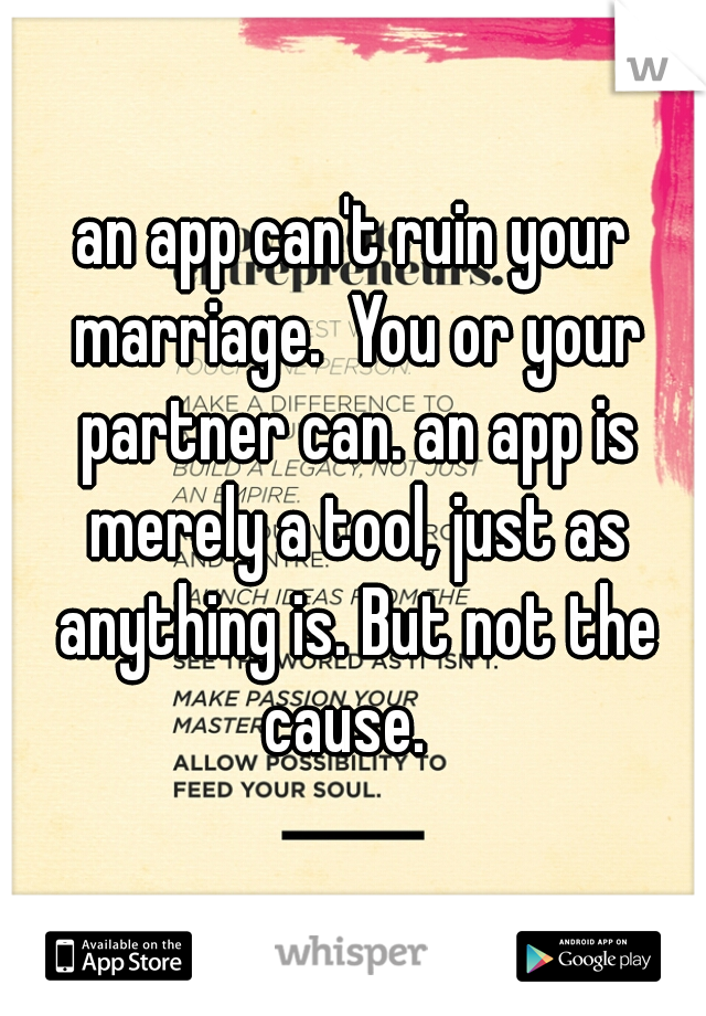 an app can't ruin your marriage.  You or your partner can. an app is merely a tool, just as anything is. But not the cause.  