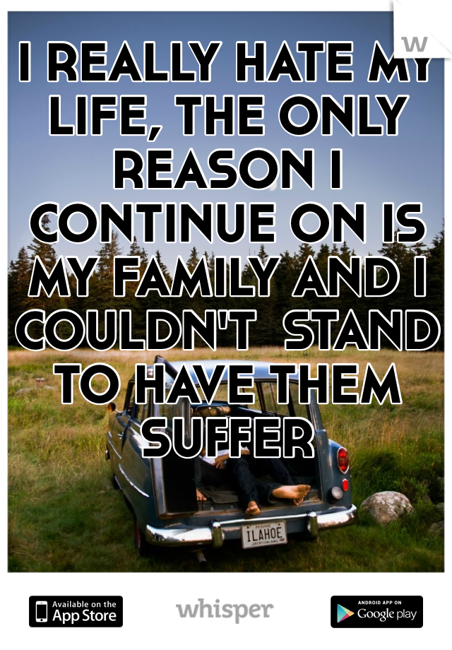 I REALLY HATE MY LIFE, THE ONLY REASON I CONTINUE ON IS MY FAMILY AND I COULDN'T  STAND TO HAVE THEM SUFFER