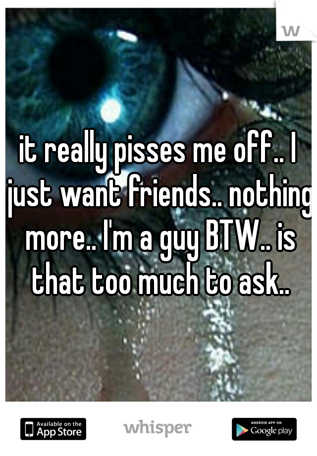 it really pisses me off.. I just want friends.. nothing more.. I'm a guy BTW.. is that too much to ask..